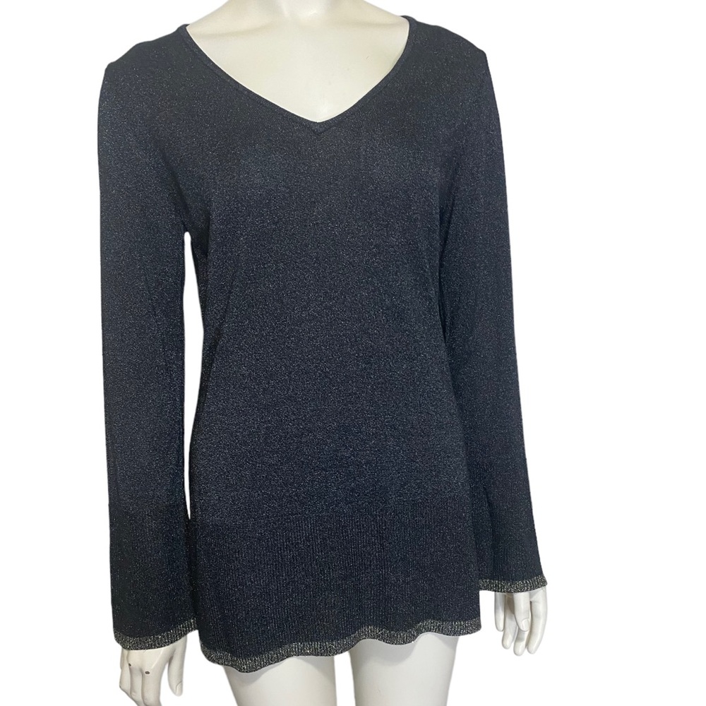 ORLY Black Holiday "Sparkle" Gold Metallic Trim Long Sleeve Top M NWT